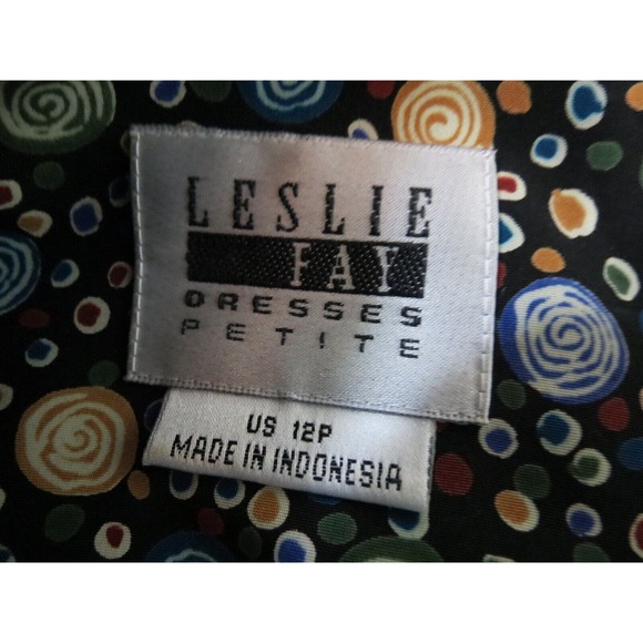 Vintage Leslie Fay 12 Petite 80s 90s Two Piece Abstract Dress Layered Skirt - Picture 8 of 12